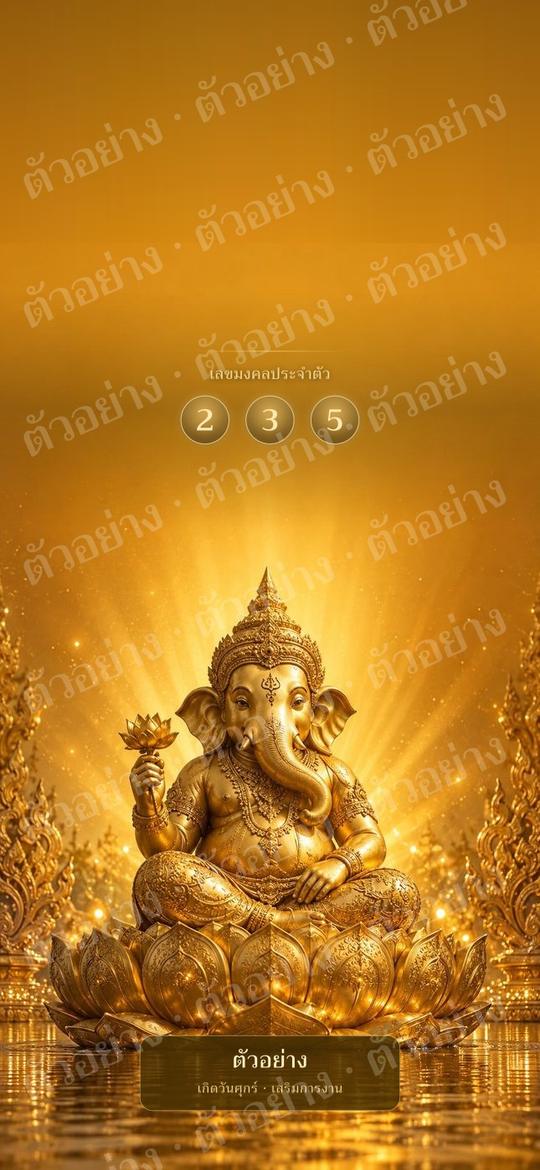 ตัวอย่าง wallpaper มงคลคนเกิดวันศุกร์ เสริมการงาน ความก้าวหน้า สีเหลือง แบบพระพิฆเนศ