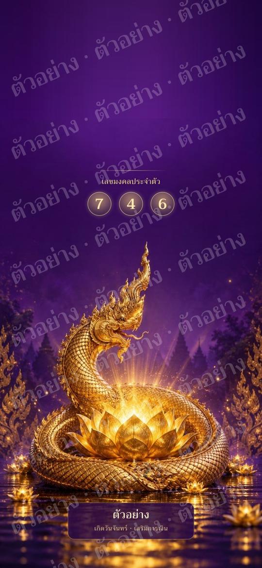 ตัวอย่าง wallpaper มงคลคนเกิดวันจันทร์ เสริมการเงิน โชคลาภ สีม่วง แบบพญานาค