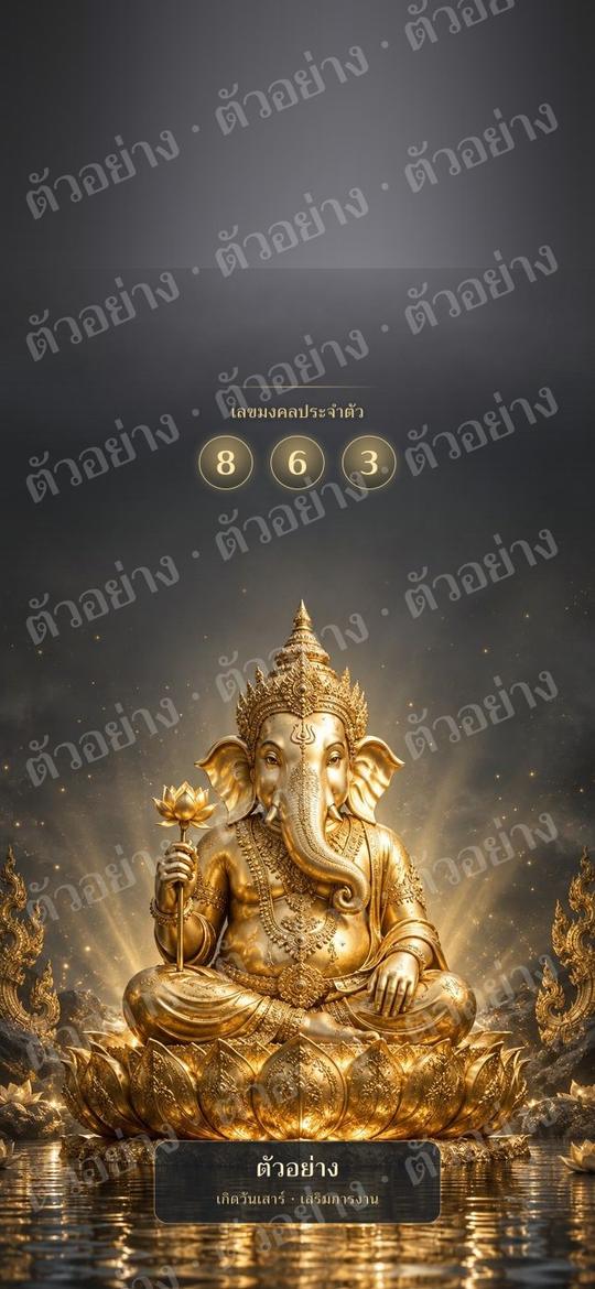 ตัวอย่าง wallpaper มงคลคนเกิดวันเสาร์ เสริมการงาน ความก้าวหน้า สีเทา แบบพระพิฆเนศ