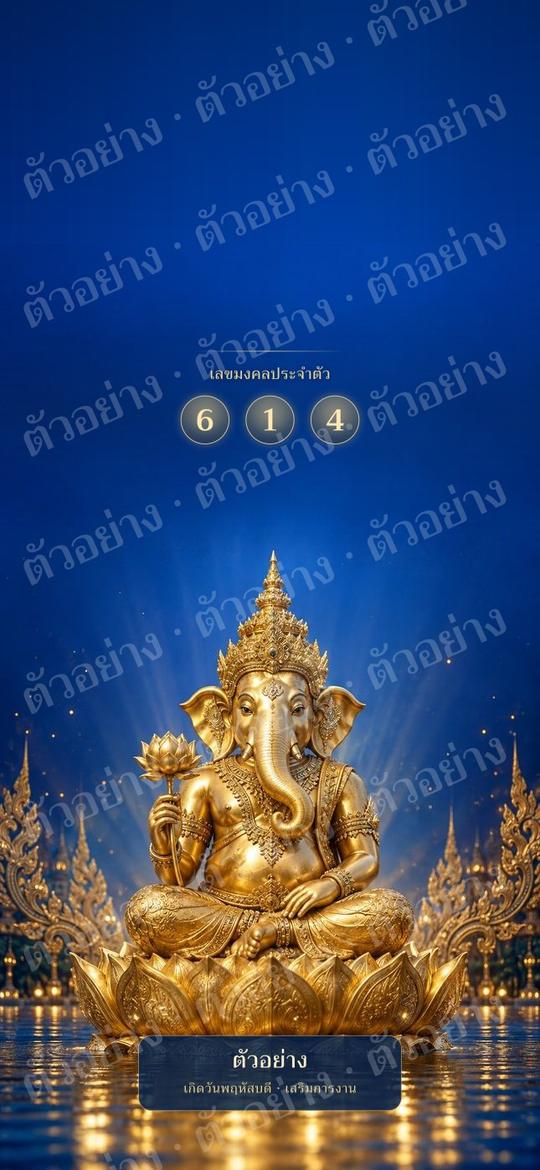 ตัวอย่าง wallpaper มงคลคนเกิดวันพฤหัสบดี เสริมการงาน ความก้าวหน้า สีฟ้า แบบพระพิฆเนศ